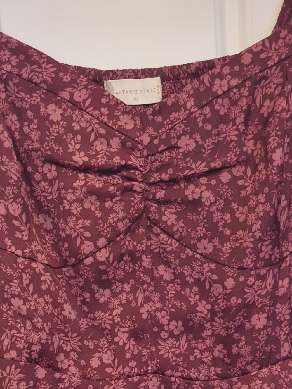 🩷 Altar'd State Burgundy Floral Tiered Long Sleeve Dress - Picture 4 of 6
